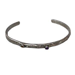 Vtg Sterling Silver 14k Gold Modernist J Barnes Cuff Bracelet Citrine & Amethyst